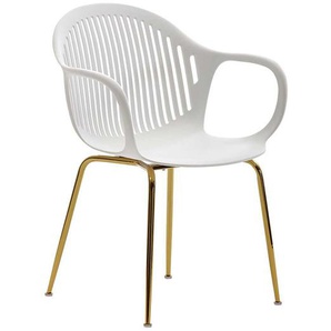 Esstisch Stühle aus Kunststoff Weiß mit Armlehnen (2er Set)