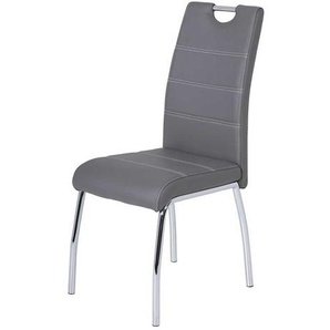Esstisch Stühle in Grau Kunstleder verchromtem Metallgestell (Set)