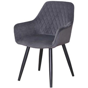Esstisch Stühle in Grau Microfaser Metallbeinen in Schwarz (2er Set)