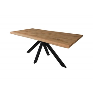 Esstisch Vigo Spider Gestell Eiche wildeiche massiv mit Baumkante geölt 220x100 cm Edelstahl gebürstet VIGO220es
