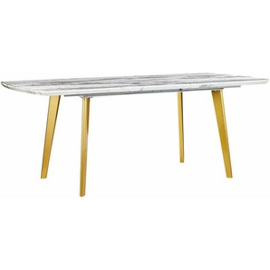 Esstisch Weiß u. Gold mdf Tischplatte Marmor Optik 160x90 cm ausziehbar 200x90 cm mit Metallbeinen Rechteckig Glamour Esszimmer Küche