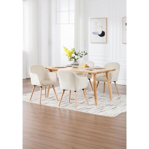 Esszimmerstühle 4er Set, Küchenstuhl mit Rückenlehne Armlehne, Wohnzimmerstuhl, Polsterstuhl aus Samt Massivholz, für Esszimmer, Küche, Cremeweiß