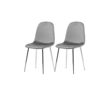 Esszimmerstuhl 2er-Set aus Samt Eva ¦ grau ¦ Maße (cm): B: 45 H: 89