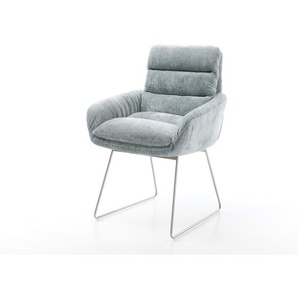 Esszimmerstuhl Abelia-Flex mit Armlehnen Chenille Pastellblau Kufengestell Edelstahl, Esszimmerstühle