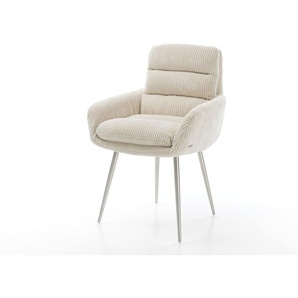 Esszimmerstuhl Abelia-Flex mit Armlehnen Cord Beige 4-Fuß konisch Edelstahl, Esszimmerstühle
