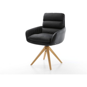 Esszimmerstuhl Abelia-Flex mit Armlehnen Echt-Leder Schwarz Holzgestell kantig Natur, Esszimmerstühle