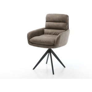 Esszimmerstuhl Abelia-Flex mit Armlehnen Mikrofaser Taupe Vintage Kreuzgestell kantig Schwarz, Esszimmerstühle