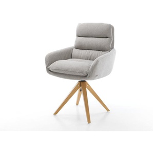 Esszimmerstuhl Abelia-Flex mit Armlehnen Stripes Hellgrau Holzgestell kantig Natur, Esszimmerstühle