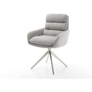 Esszimmerstuhl Abelia-Flex mit Armlehnen Stripes Hellgrau Kreuzgestell breit Edelstahl, Esszimmerstühle