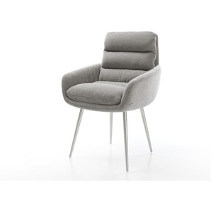 Esszimmerstuhl Abelia-Flex mit Armlehnen Strukturstoff Soft Grau 4-Fuß konisch Edelstahl, Esszimmerstühle