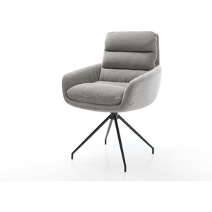 Esszimmerstuhl Abelia-Flex mit Armlehnen Strukturstoff Soft Grau Kreuzgestell konisch Schwarz, Esszimmerstühle