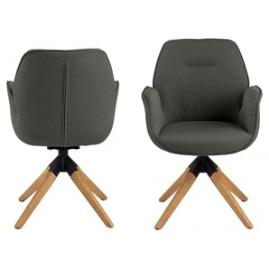 Esszimmerstuhl ACTONA GROUP Alma Stühle Gr. B/H/T: 60,5 cm x 91 cm x 58,5 cm, 1 St., Polyester, Beine eiche gebeizt, grau (dunkelgrau, eiche gebeizt) Küchenstühle mit eleganten Kedern, Drehstuhl Rückholfunktion