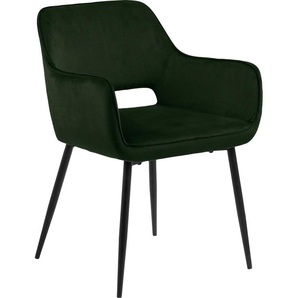 Esszimmerstuhl ACTONA GROUP Ranja Stühle Gr. B/H/T: 56 cm x 79 cm x 60 cm, Samtstoff, grün (olivgrün, matt schwarz) Küchenstühle 2er Set, Metallbeine und Armlehnen, Sitzhöhe 47 cm