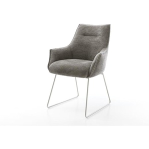 Esszimmerstuhl Alja-Flex mit Armlehnen Bouclé Soft Schlamm Kufengestell Edelstahl Taschenfederkern, Esszimmerstühle