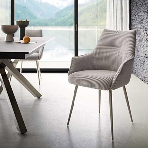 Esszimmerstuhl Alja-Flex mit Armlehnen Cord Silbergrau 4-Fuß konisch Edelstahl Taschenfederkern, Esszimmerstühle