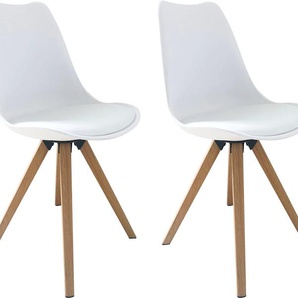 Esszimmerstuhl BYLIVING Kira Stühle Gr. B/H/T: 48 cm x 86 cm x 56 cm, 2 St., Kunstleder, Metall, weiß (weiß, eiche optik) Küchenstühle Sitzschale mit Sitzkissen, in verschiedenen Farben
