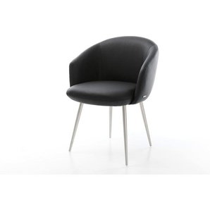 Esszimmerstuhl Caja-Flex mit Armlehnen Echt-Leder Schwarz 4-Fuß konisch Edelstahl Taschenfederkern, Esszimmerstühle