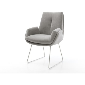 Esszimmerstuhl Clea-Flex Strukturstoff Soft Grau Kufengestell Edelstahl, Esszimmerstühle
