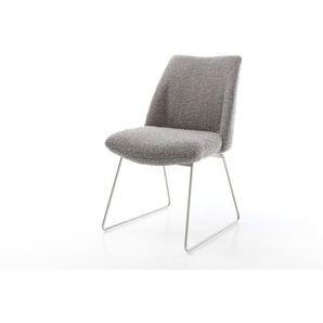 Esszimmerstuhl Elso-Flex Bouclé Silbergrau Kufengestell Edelstahl Taschenfederkern, Esszimmerstühle