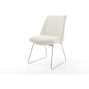 Esszimmerstuhl Elso-Flex Bouclé Weiß Kufengestell Edelstahl Taschenfederkern, Esszimmerstühle