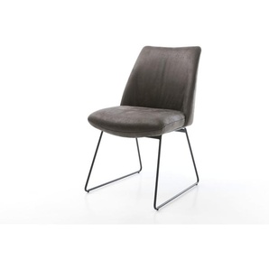 Esszimmerstuhl Elso-Flex Mikrofaser Anthrazit Vintage Kufengestell Schwarz Taschenfederkern, Esszimmerstühle