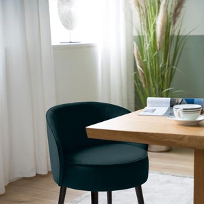 Esszimmerstuhl FINK JAMIE Stühle Gr. B/H/T: 59 cm x 75 cm x 57 cm, Samtvelours VELVET, blau (petrol velvet) Küchenstühle mit runder Sitzfläche