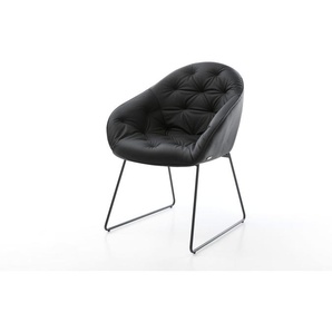 Esszimmerstuhl Gaio-Flex Echt-Leder Schwarz Kufengestell Schwarz, Esszimmerstühle