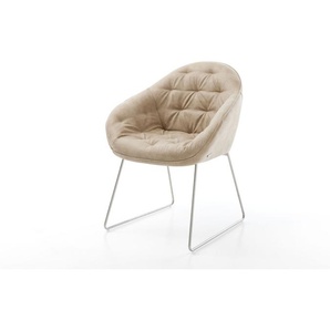 Esszimmerstuhl Gaio-Flex Mikrofaser Beige Vintage Kufengestell Edelstahl, Esszimmerstühle