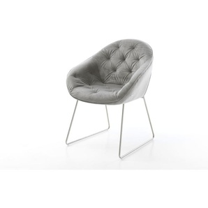 Esszimmerstuhl Gaio-Flex Samt Grau Kufengestell Edelstahl, Esszimmerstühle