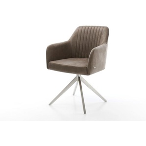 Esszimmerstuhl Greg-Flex Mikrofaser Taupe Vintage Kreuzgestell breit Edelstahl Taschenfederkern, Esszimmerstühle