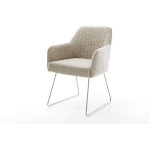 Esszimmerstuhl Greg-Flex Webstoff Soft Beige Kufengestell Edelstahl Taschenfederkern, Esszimmerstühle