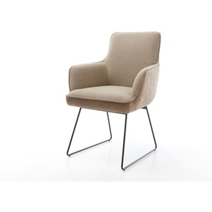 Esszimmerstuhl Heira-Flex mit Armlehnen Materialmix Schlamm Kufengestell Schwarz Taschenfederkern, Esszimmerstühle