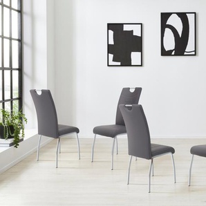 Esszimmerstuhl HELA Andrea Stühle Gr. B/H/T: 43 cm x 100 cm x 64 cm, 4 St., Kunstleder, Metall, grau (grau, silberfarben) Küchenstühle 2 oder 4 Stück