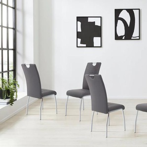 Esszimmerstuhl HELA Andrea Stühle Gr. B/H/T: 43 cm x 100 cm x 64 cm, 4 St., Kunstleder, Metall, grau (grau, silberfarben) Küchenstühle