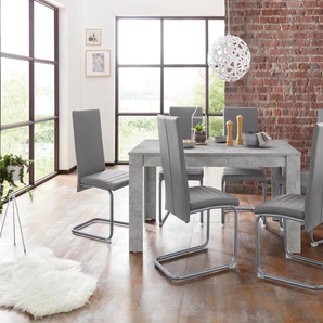 Esszimmerstuhl HOMEXPERTS Nitro Stühle Gr. B/H/T: 43 cm x 104 cm x 55 cm, 6 St., Kunstleder, Metall, grau (grau, silberfarben) Küchenstühle (2 oder 6 Stück), Bezug in Kunstleder