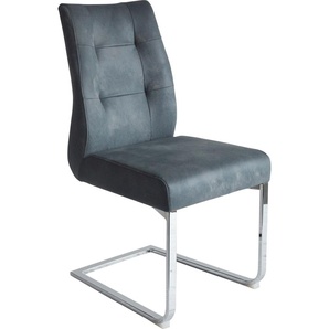 Esszimmerstuhl HOMEXPERTS Stühle Gr. B/H/T: 47 cm x 95,9 cm x 62 cm, Microfaser, Stahl, blau (blau, chrome) Küchenstühle