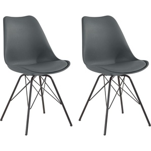 Esszimmerstuhl HOMEXPERTS Ursel 01 Stühle Gr. B/H/T: 55 cm x 85 cm x 48 cm, 2er Set, Kunstleder, Metall, grau (grau, schwarz) Küchenstühle Sitzschale mit Sitzkissen in Kunstleder