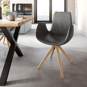 Esszimmerstuhl Ilia-Flex mit Armlehnen Mikrofaser Anthrazit Vintage Holzgestell kantig Natur, Esszimmerstühle