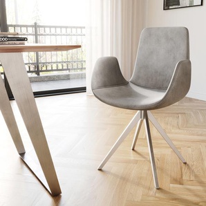 Esszimmerstuhl Ilia-Flex mit Armlehnen Samt Grau Kreuzgestell kantig Edelstahl, Esszimmerstühle