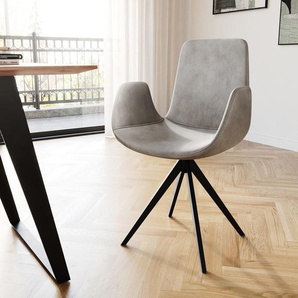 Esszimmerstuhl Ilia-Flex mit Armlehnen Samt Grau Kreuzgestell kantig Schwarz, Esszimmerstühle