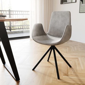 Esszimmerstuhl Ilia-Flex mit Armlehnen Samt Grau Kreuzgestell konisch Schwarz, Esszimmerstühle