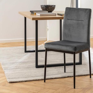 Esszimmerstuhl INOSIGN Doris Stühle Gr. B/H/T: 45 cm x 91 cm x 55 cm, 2 St., Polyester, Metall, grau (dunkelgrau, schwarz) Küchenstühle mit lebendigem Stoff, schlanke, schwarze Metallbeine