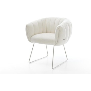 Esszimmerstuhl Jada-Flex Bouclé Soft Beige Kufengestell Edelstahl Taschenfederkern, Esszimmerstühle