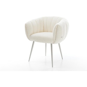 Esszimmerstuhl Jada-Flex Bouclé Weiß 4-Fuß konisch Edelstahl Taschenfederkern, Esszimmerstühle