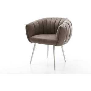 Esszimmerstuhl Jada-Flex Mikrofaser Taupe Vintage 4-Fuß konisch Edelstahl Taschenfederkern, Esszimmerstühle