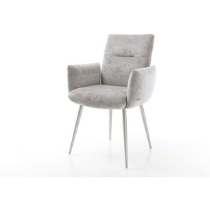 Esszimmerstuhl Jova-Flex mit Armlehnen Chenille Silbergrau 4-Fuß konisch Edelstahl Taschenfederkern, Esszimmerstühle