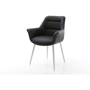 Esszimmerstuhl Kaira-Flex Echt-Leder Schwarz 4-Fuß konisch Edelstahl, Esszimmerstühle