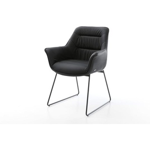 Esszimmerstuhl Kaira-Flex Echt-Leder Schwarz Kufengestell Schwarz, Esszimmerstühle