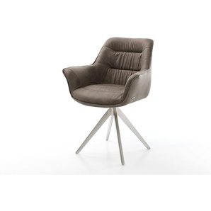 Esszimmerstuhl Kaira-Flex Mikrofaser Taupe Vintage Kreuzgestell kantig Edelstahl, Esszimmerstühle