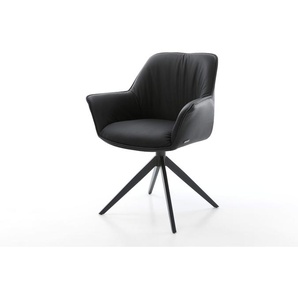 Esszimmerstuhl Keila-Flex mit Armlehnen Echt-Leder Schwarz Kreuzgestell breit Schwarz, Esszimmerstühle